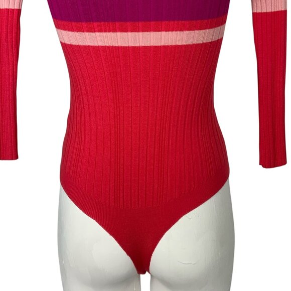 Free People Intimately Cocoa Bodysuit S Red Combo Striped Ribbed Knit Henley - Picture 12 of 14